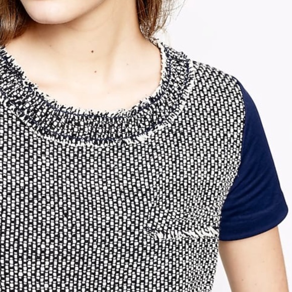 J. Crew Tops - J. Crew Tweed Front Tee Shirt Fringe Navy XXS
